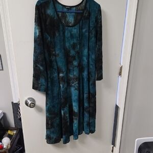 Sami & Jo Teal and Black Floral Scoop Neck Dress Xl
